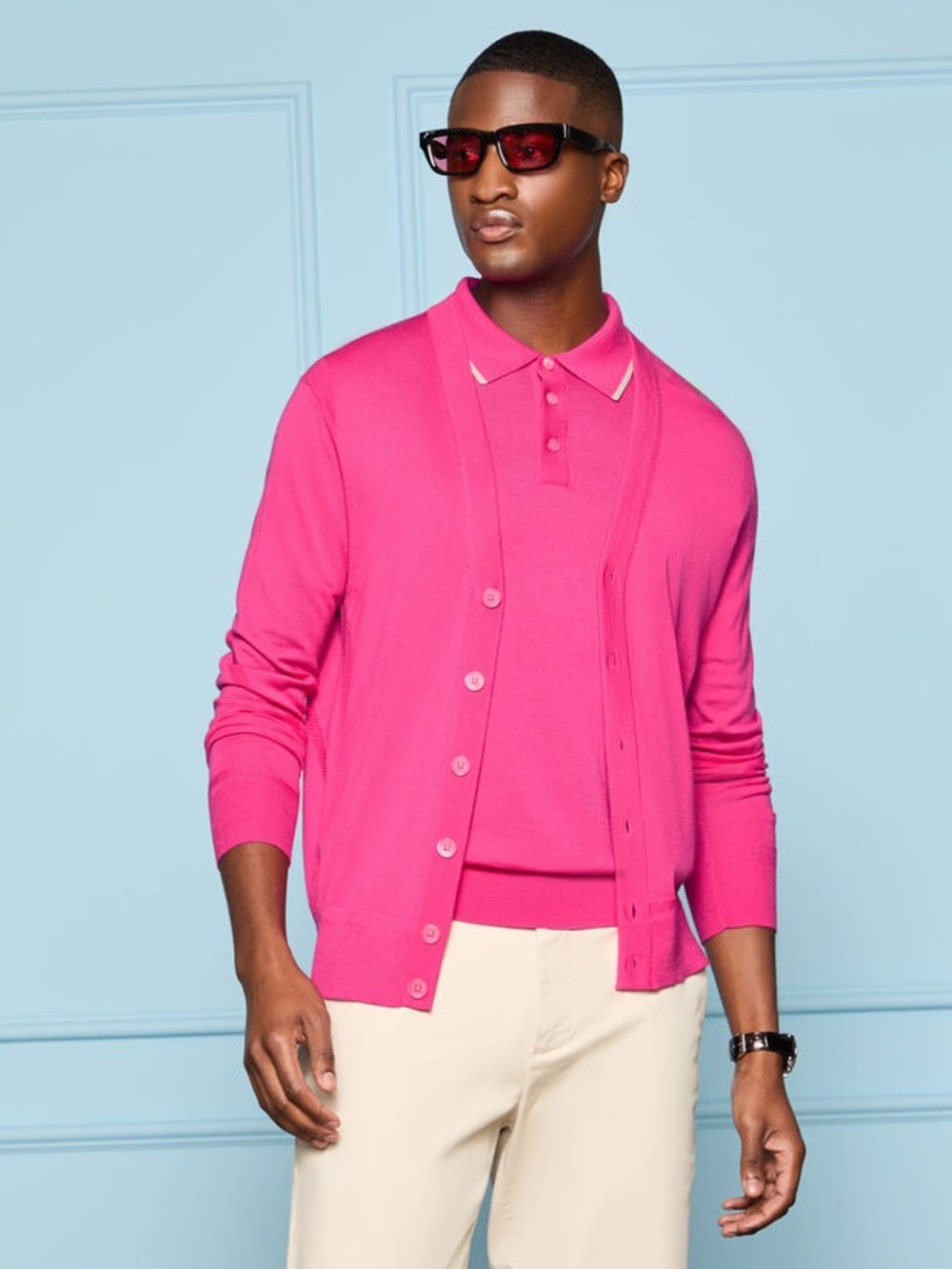 G/FORE Pink limited edition merino wool knit cardigan